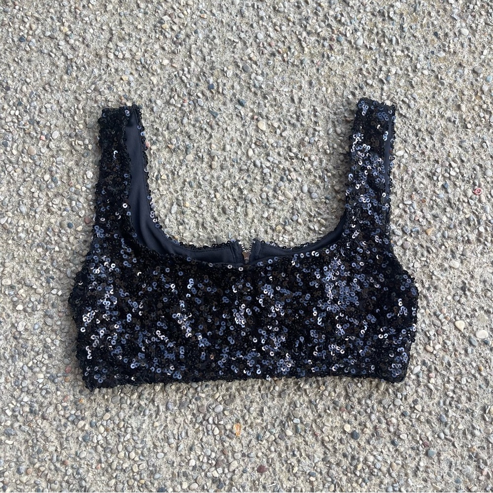 Black sparkle bra top with zipper on the back